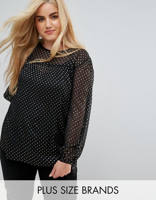 New Looks ニュールック レディース 大きめサイズ ゆったりサイズ 送料無料 Black pattern New Look Curve Metallic Spot Wide Sleeve TTシャツ・カットソー