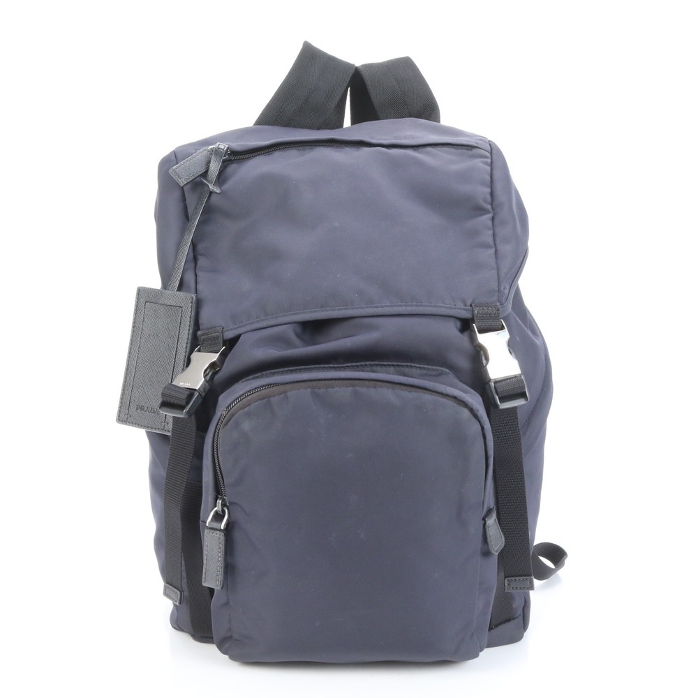 極美品 テスート ナイロン サフィアーノ 三角ロゴ ネイビー レザー×ナイロン リュックサック リュック バックパック ショルダー バッグ ビジネス A4 メンズ EEE CP31-5 中古