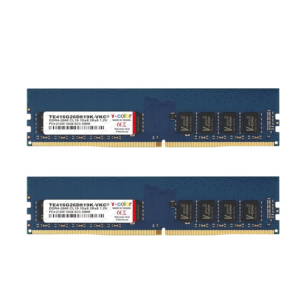 v-color Hynix 純正IC サーバー用メモリ DDR4-2666MHz PC4-21300 32GB (16GB×2枚) ECC Unbuffered DIMM 1Gx8 2Rx8 1.2V
