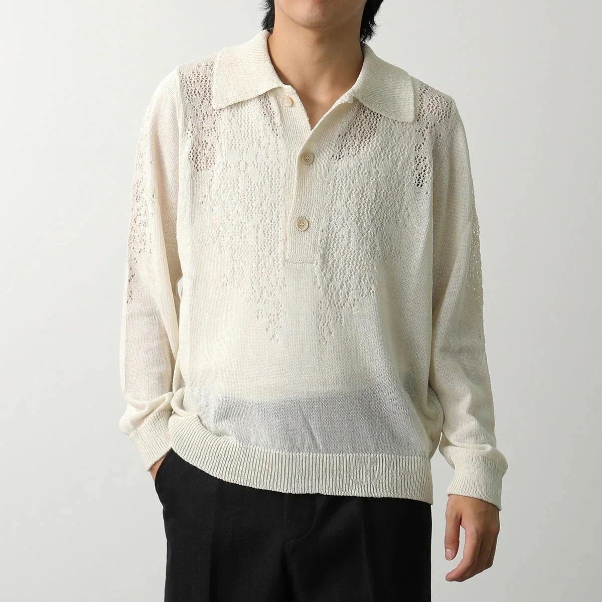 OUR LEGACY アワーレガシー ニット BIG PIQUET M4243BWFメンズ レース セーター ウールブレンド ポロカラー 長袖 WHITE-FL 【mega】