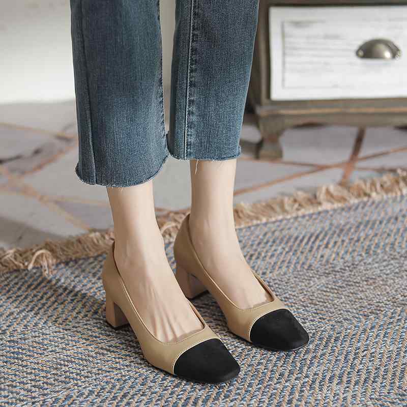 パンプス レディース シューズ シープスキン 春秋 シングル 太 ハイヒール 大きいサイズ ベージュ ホワイト