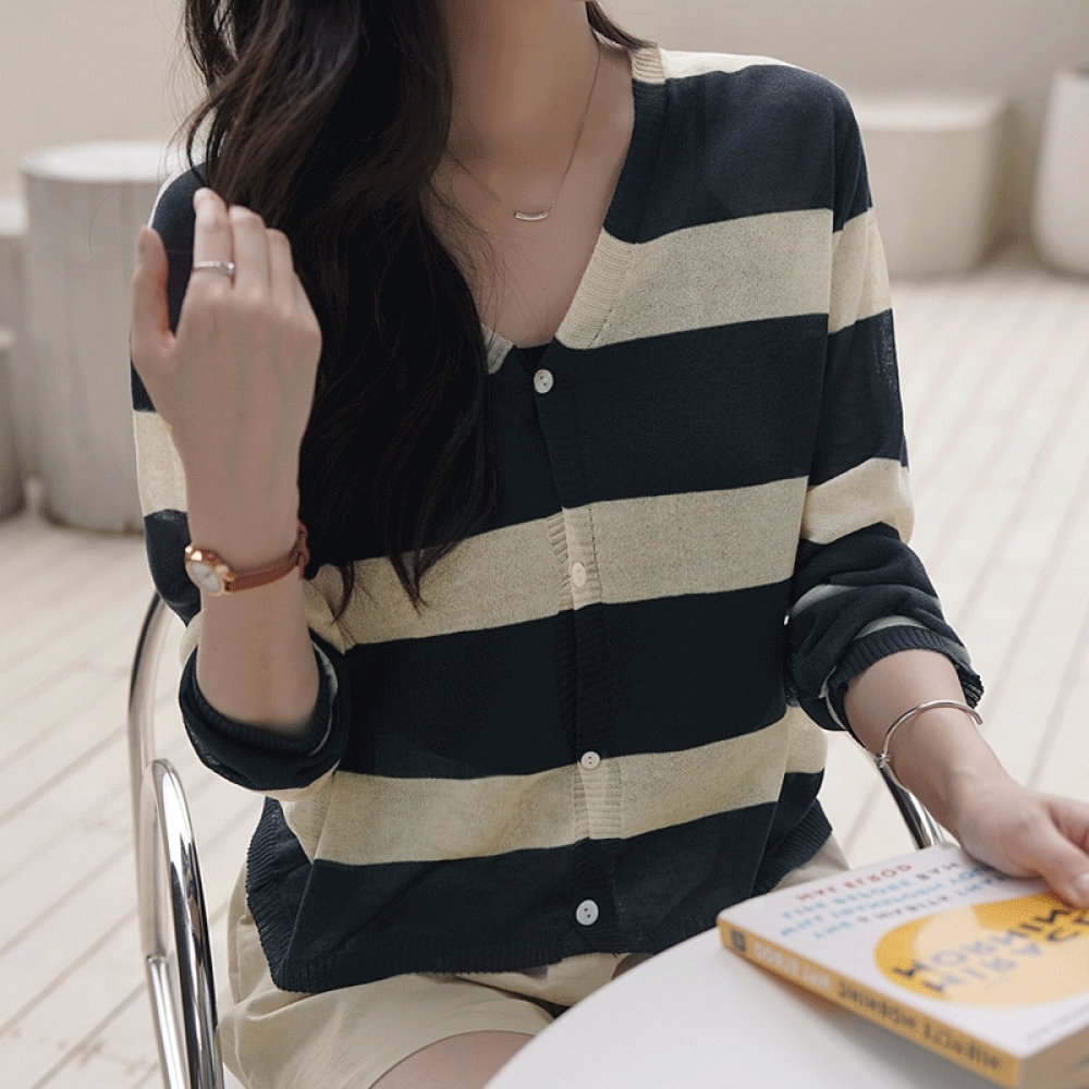 クリック＆ファニー ボールストライプ リネンカーディガン モデル名