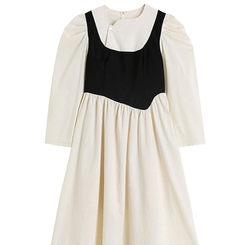 2タイプ レディース ワンピース ドッキングデザイン 切り替えデザイン 半袖 長袖 パフスリーブ 5,368円