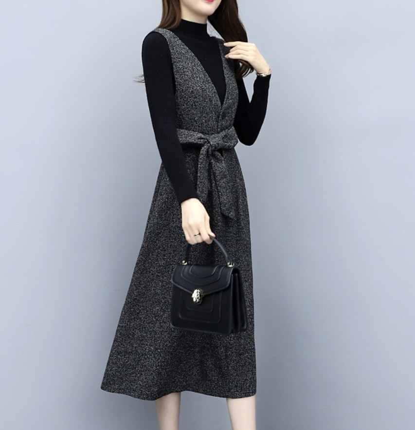 ワンピース デート モテアイテム ニットワンピ ロング丈 Vネック ウール 可愛い きれいめ 上品 おしゃれ かっこいい 可愛い ラブリー キュート ガーリー クール モード系 セクシー