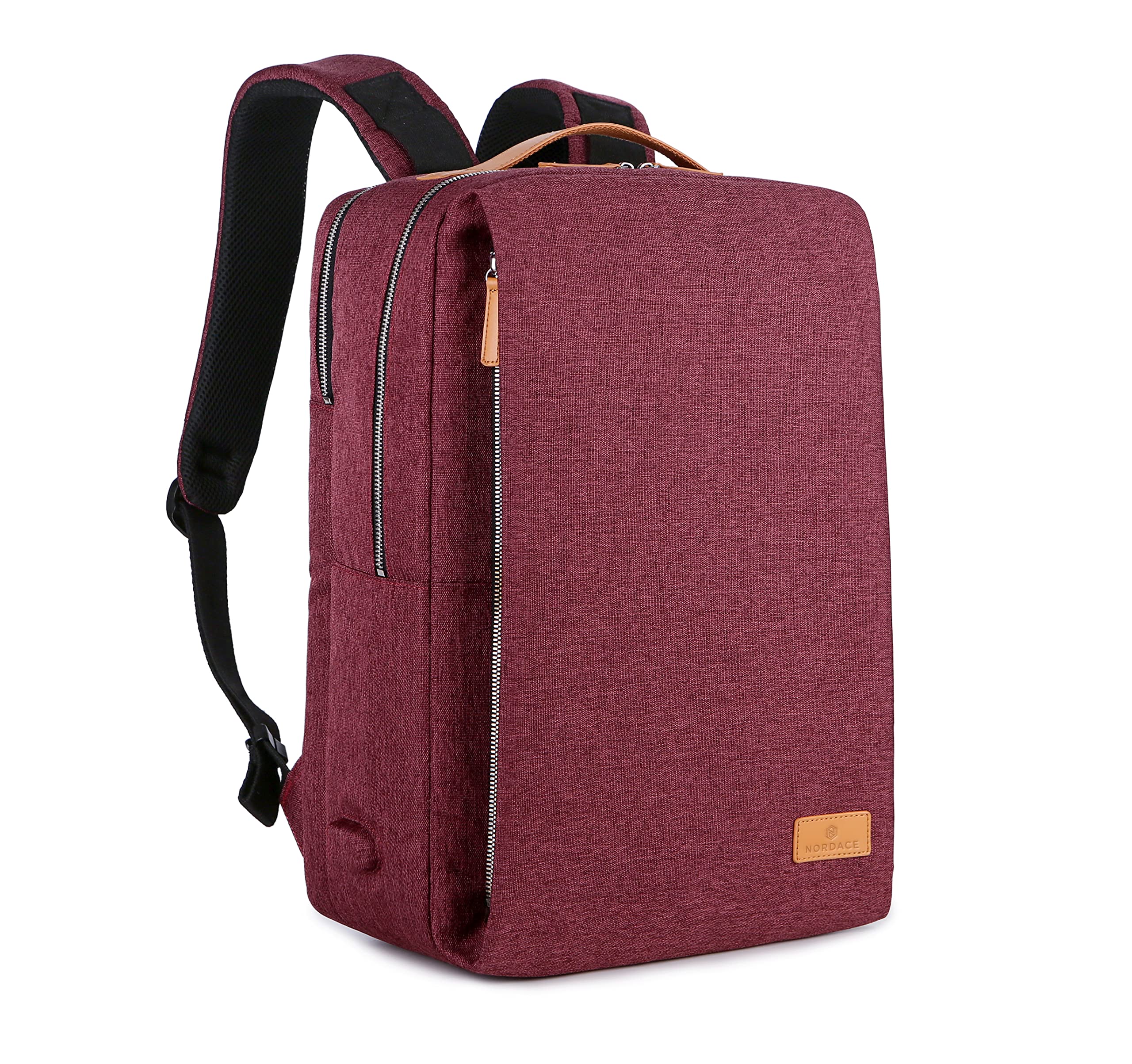 Nordace Siena - 15.6インチ ノートパソコンバックパック 男女兼用 USB充電ポート付き 防水 日常 旅行 仕事用, レッド, 19L