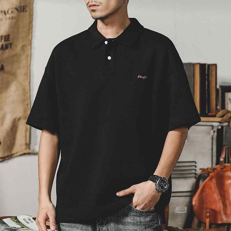 ポロシャツ アメリカン クラシック レトロ メンズ 半袖 夏 Tシャツ 都会的 刺繡 アメカジ 男性 黒 ブラック グレー