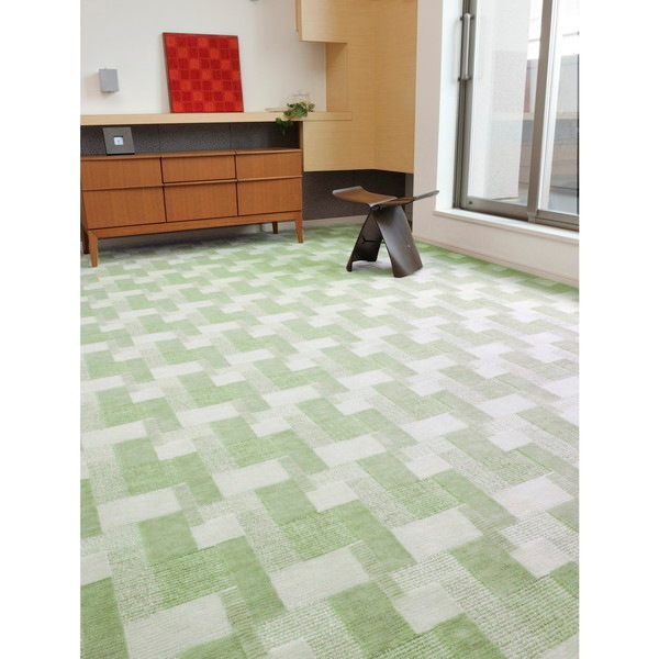 600003560 レトロかわいい日本製抗菌カーペット バール 江戸間 6帖 グリーン メーカー直送