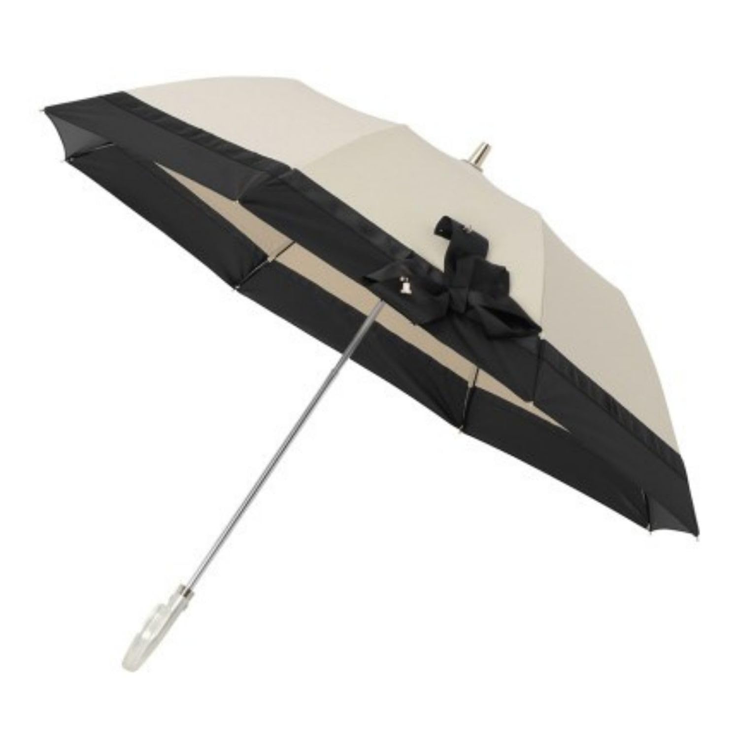 ムーンバット 【ランバン オン ブルー】 日傘 折りたたみ傘 レディース 晴雨兼用 一級遮光 遮熱 UV ビジューリボン 22-084-12077-51 ベージュ