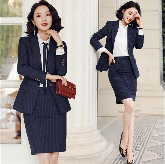 早いもの胜ち 2つボタン 縞々柄 ストライプ 3点セット ジャケット＋シャツ+パンツ/スカート+クロスタイ付き ブラウス スリムスーツ スリーピース レディーススーツ S～5XLママスーツ 大きいサイ