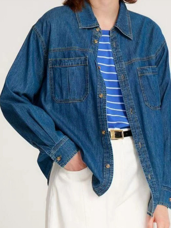 シャツ 水洗い リメイク クラシック スクエアネック ヴィンテージ 薄手 デニム ジャケット 春 女性用 小さめ ダークカラー おしゃれ