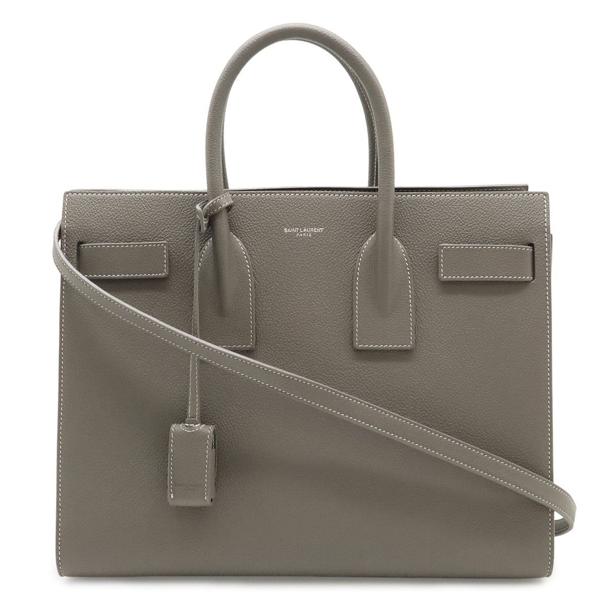YSL サックドジュール スモール ハンドバッグ 2WAY ショルダー レザー グレー 37829