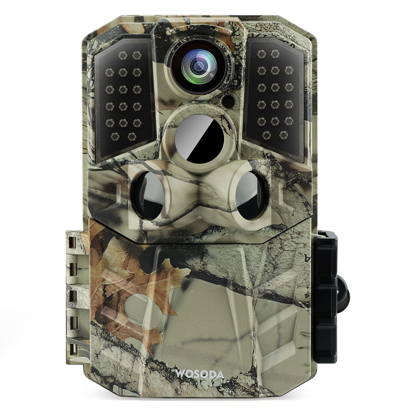 トレイルカメラ WOSODA 防犯カメラ 赤外線カメラ 1920PフルHD 2400万画素 IP66級防水防塵 32GBメモリーカード付き 0.2s超高速トリガー 120超広検知範囲 内蔵マイク 電池