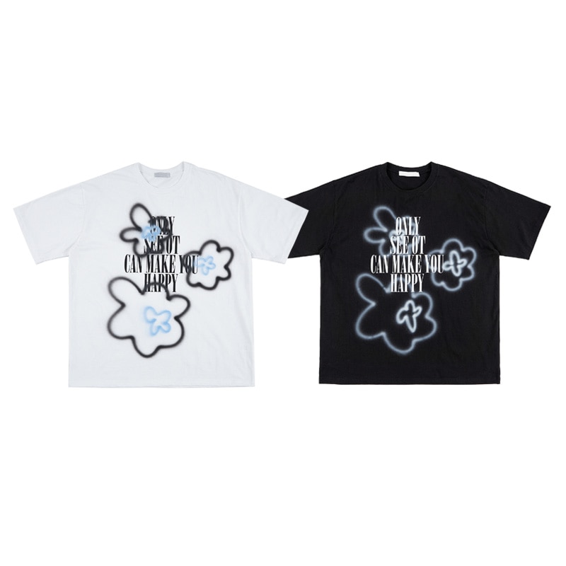 [enhypen ヒスン 着用] Flower Spray Printing Over T-Shirt韓国 アイドル 半袖 Tシャツ レディース メンズ 大きいサイズ ゆったり