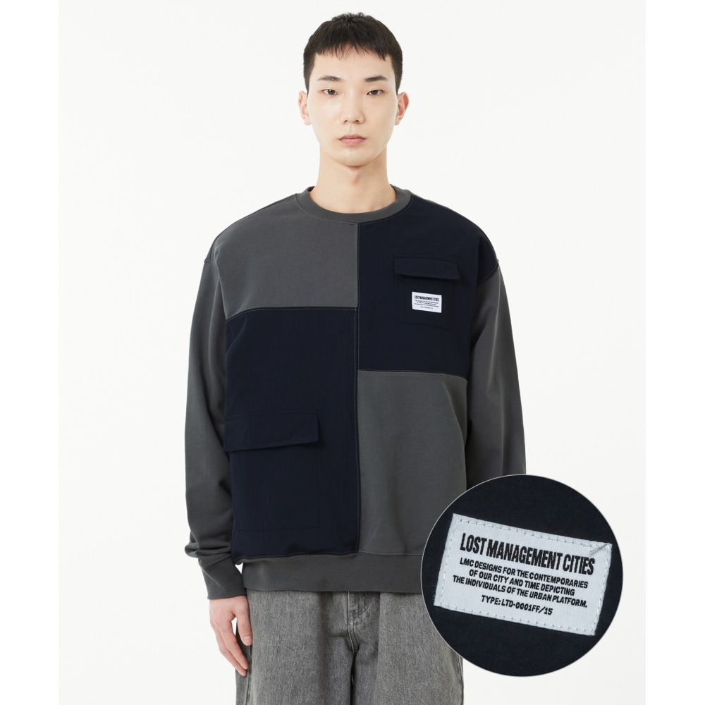 LMC カラーブロックポケットスウェットシャツ チャコール 10,696円