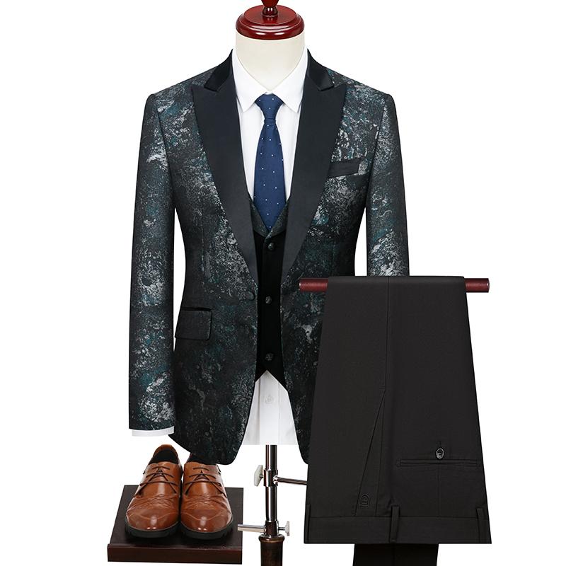メンズ スーツ 3点セット ジャケット ベスト パンツ 秋 ハイエンド 男性 スリム スタジオ 衣装 英国紳士 ジャガード