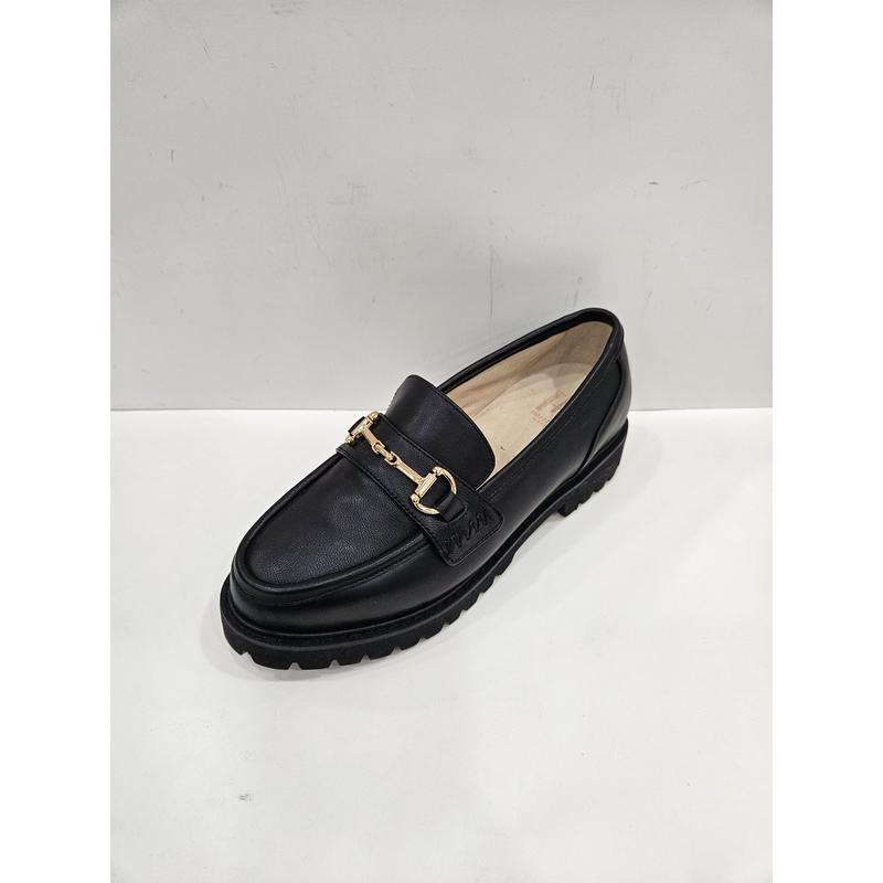 女性 天然牛革 シンプルな装飾ローファー 4cm BFDFHQ760BK_US