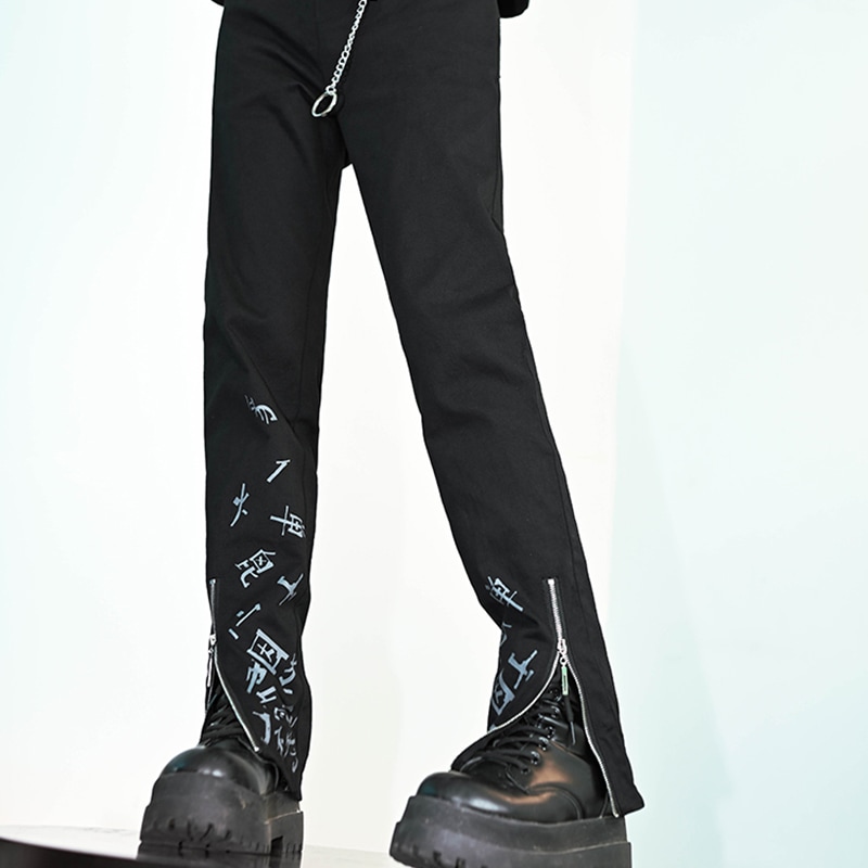 チャイナ風ズボン レディース スリットパンツ 黒 ロングパンツ 咬文嚼字 ボトムス カジュアルパンツ 着痩せ かっこいい