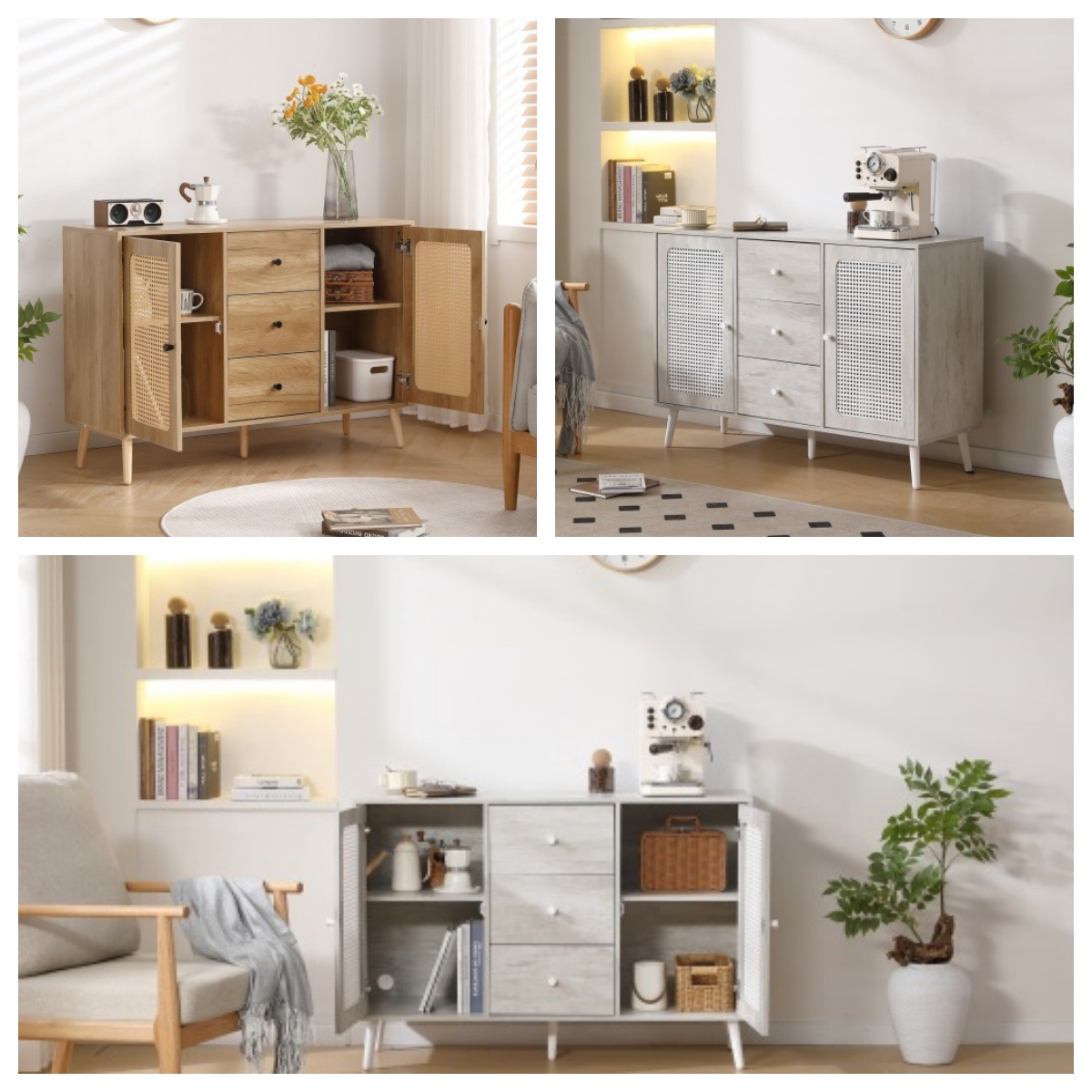 キャビネット サイドボード チェストラタン調 ラタン風 引き出し付き 大容量 収納棚 リビング 収納 ローボード 収納チェスト2段 サイドボード 扉付き リビングボード 洋服 タンス 収納 箪笥 おし