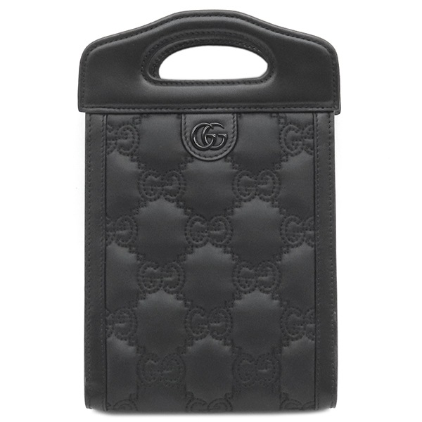 グッチ GUCCI 2WAYバッグ GGマトラッセ トップハンドル レザー ナイロン ブラック シルバー金具 黒 723776 【箱】【中古】