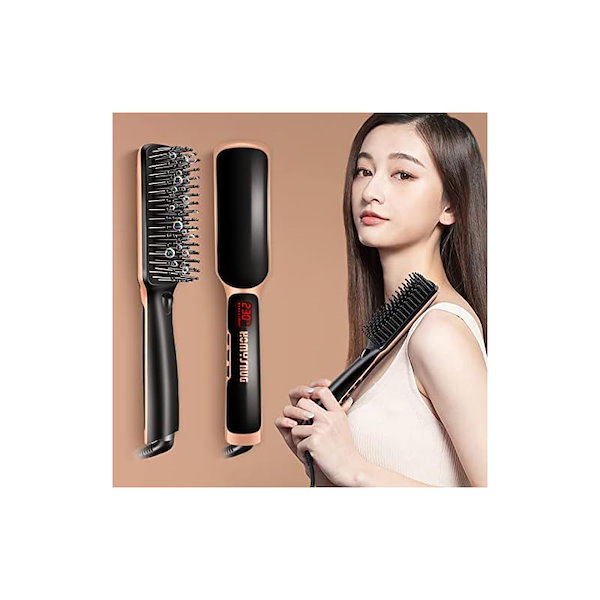 ヘアアイロン ヒートブラシ マイナスイオン  5段階調整 ストレートブラシ