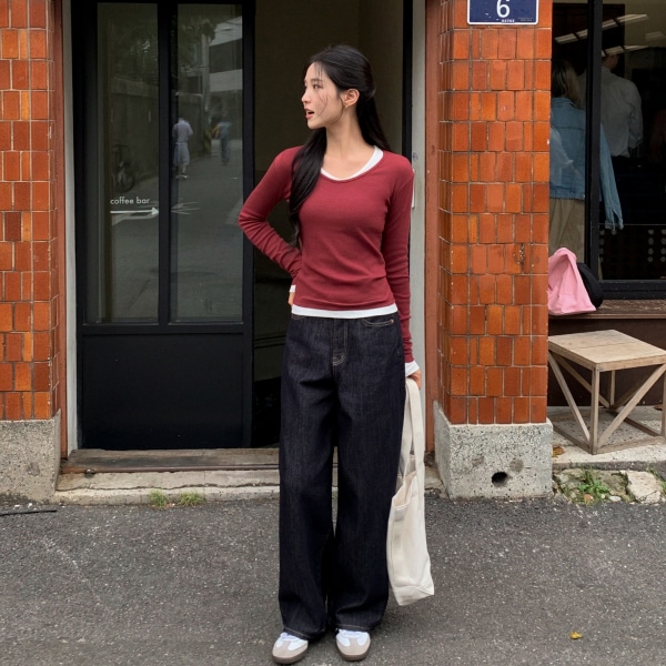 (S～XL / 色移りゼロ！ / 体型カバーシルエット) ノンフェード 生地 ワイド デニム パンツ ps5439