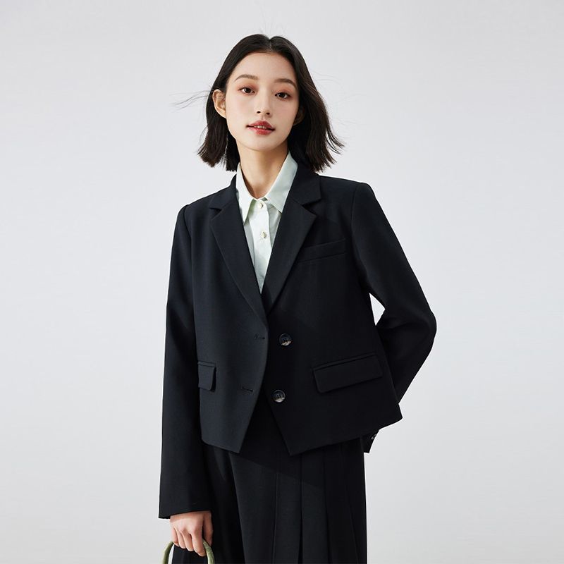 女性用ベージュスーツジャケット新しい春スタイルエレガントでカジュアルカレッジスタイル通勤用ショートスーツトップ