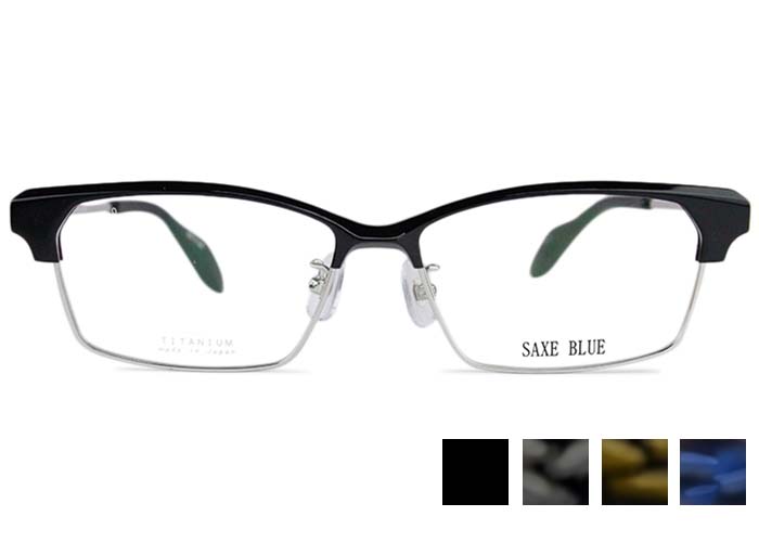 跳ね上げ式メガネ 跳ね上げ メガネ 老眼鏡 フレーム ザックスブルー SAXE BLUE sb-7134 跳ね上げ 単式 日本製 伊達 度付き 老眼鏡 メガネ めがね 眼鏡 スクエア ブロウ チタン