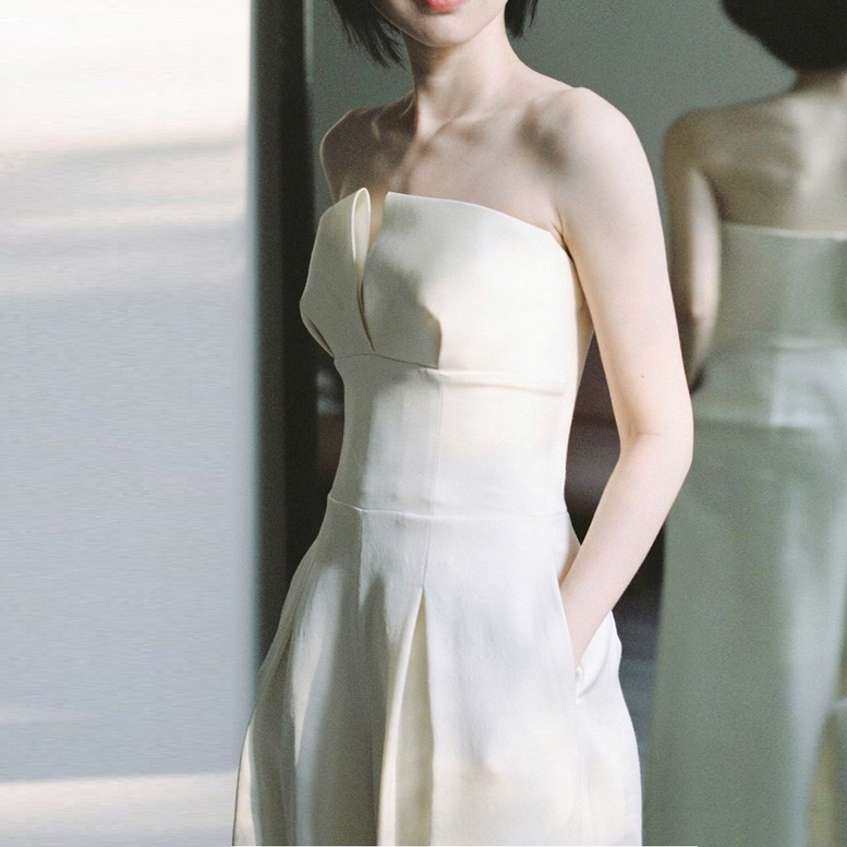 ドレス パンツドレス レディース ジャンプスーツ ベアトップ タックパンツ ワイドパンツ