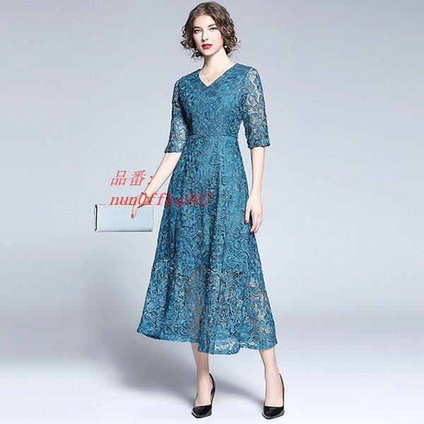 パーティードレス 謝恩会 大きいサイズ 30代 お呼ばれ 上品 結婚式 半袖 レースワンピース フォーマルドレス 韓国風 二次会 披露宴 40代 ロング Vネック 袖あり 4,662円