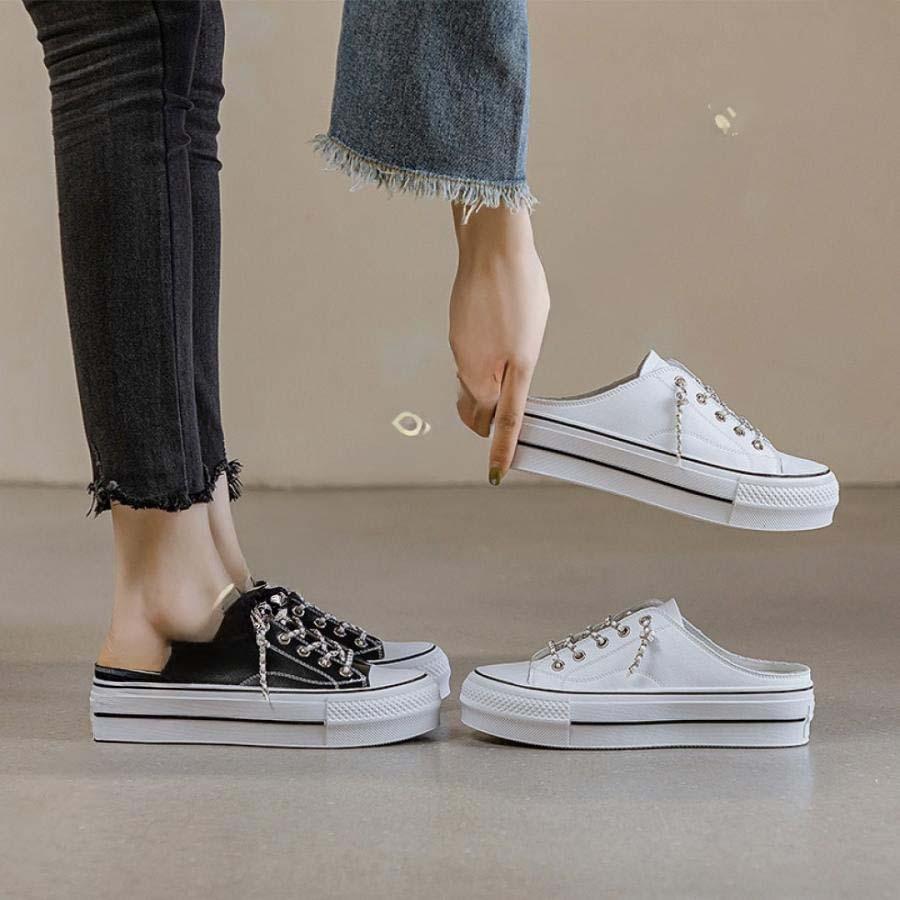 2025新品 数量限定 かかとなし スリッポン スニーカー レディース スリッパ カジュアル サンダル レースアップ キャンバス フラット シューズ 春夏 歩きやすい おしゃれ 短納期