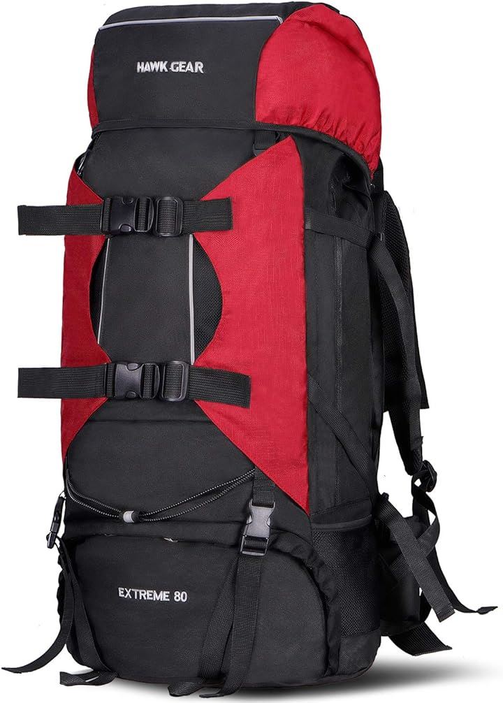 ワールドスポーツオンライン HAWK GEAR ホークギア バックパック 80L 大容量 防水 アウトドア 防災 災害 登山 旅行(ボッシュレッド（濃赤）, Free Size)