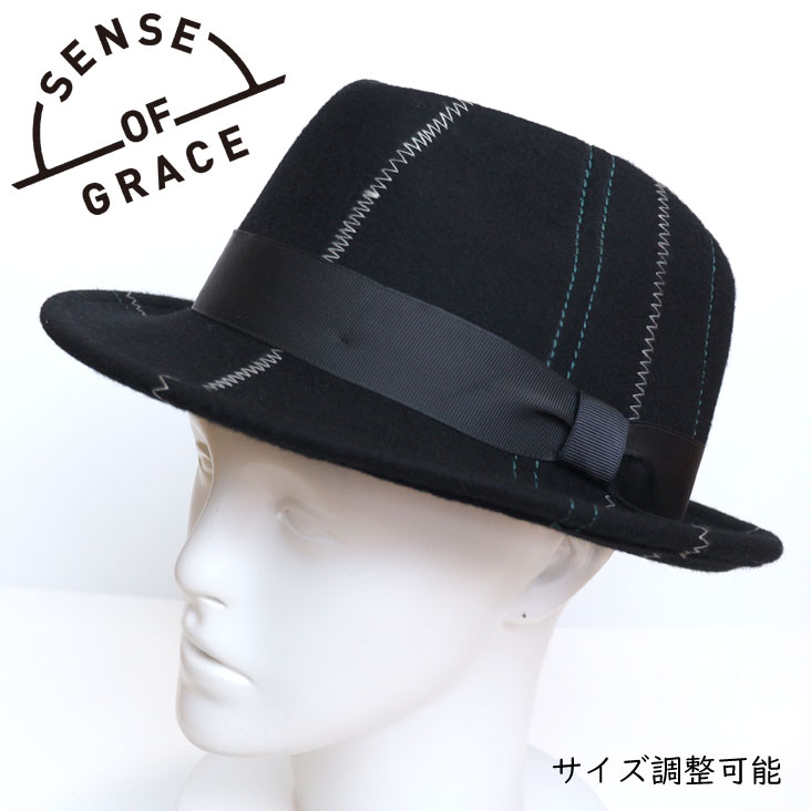 SENSE OF GRACE センスオブグレース 中折れハット ACE HAT ステッチ ジグザグ 遊び心 ダンディ ピンストライプ 帽子 秋冬 メンズ レディース 上品 HWT332U-015