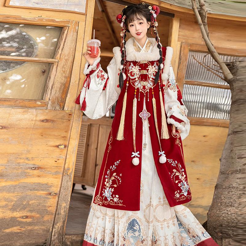 【フルセット】小神仙新韓国cos元素比甲馬面スカートcos服セット赤冬