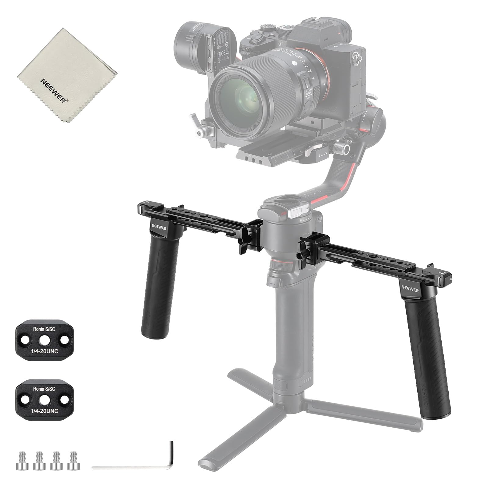 NEEWER デュアルハンドグリップ コンパチブル RS4 RS4 Pro RS3 RS3 Pro RS2 RSC2 S SCジンバル 組立式 デュアルハンドルキット 1/4"&3/8"ネジ/ミニNA