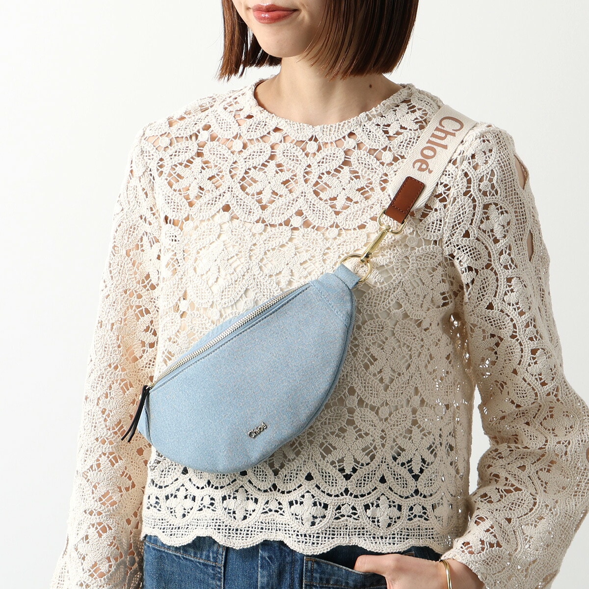 Chloe Kids クロエ キッズ ベルトバッグ C20880 レディース ガールズ ボディバッグ ショルダーバッグ ウエストポーチ ロゴ 鞄 Z10/DENIM-BLUE