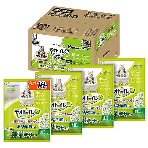 【Amazon.co.jp限定】デオトイレ 飛び散らない緑茶成分入り 消臭抗菌 サンド 16L（4L4袋）[猫砂] システムトイレ 猫用