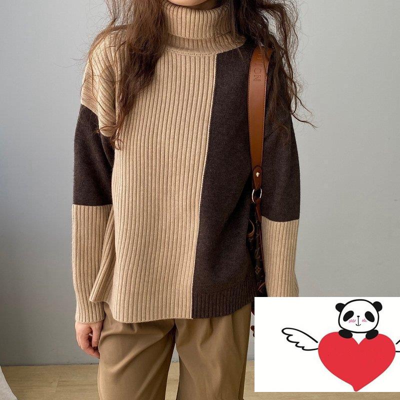 セーター トップス レディース あったかい ブラウン ベージュ グレー モダン レディース お出かけ長袖 タートルネック バイカラー アシンメトリー