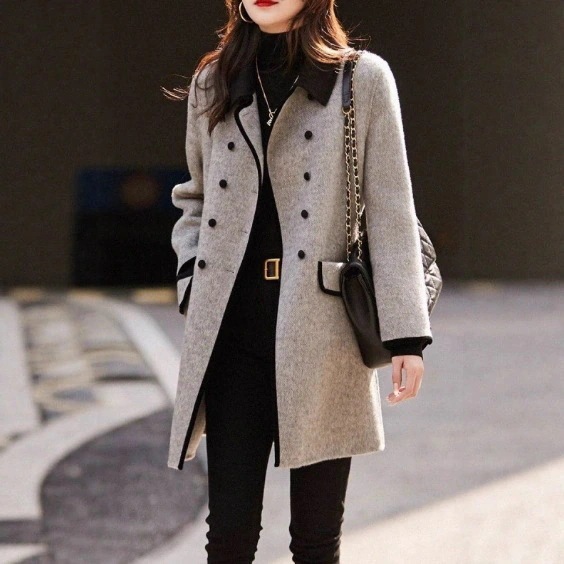 丈 レディース 新作 ボタン おしゃれ チェスターコート コート 春秋 レトロ カジュアル ロング ブロック 上品 ターンダウンカラー カラー ダブル