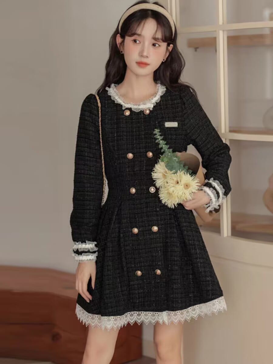 韓国デザイン秋物新作高級感　上品ウールワンピース