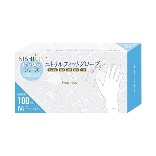 （まとめ） 錦尚金ゆうゆうグローブ ニトリルフィットグローブ パウダーフリー ホワイト M 1箱（100枚） [x5セット] 8,454円