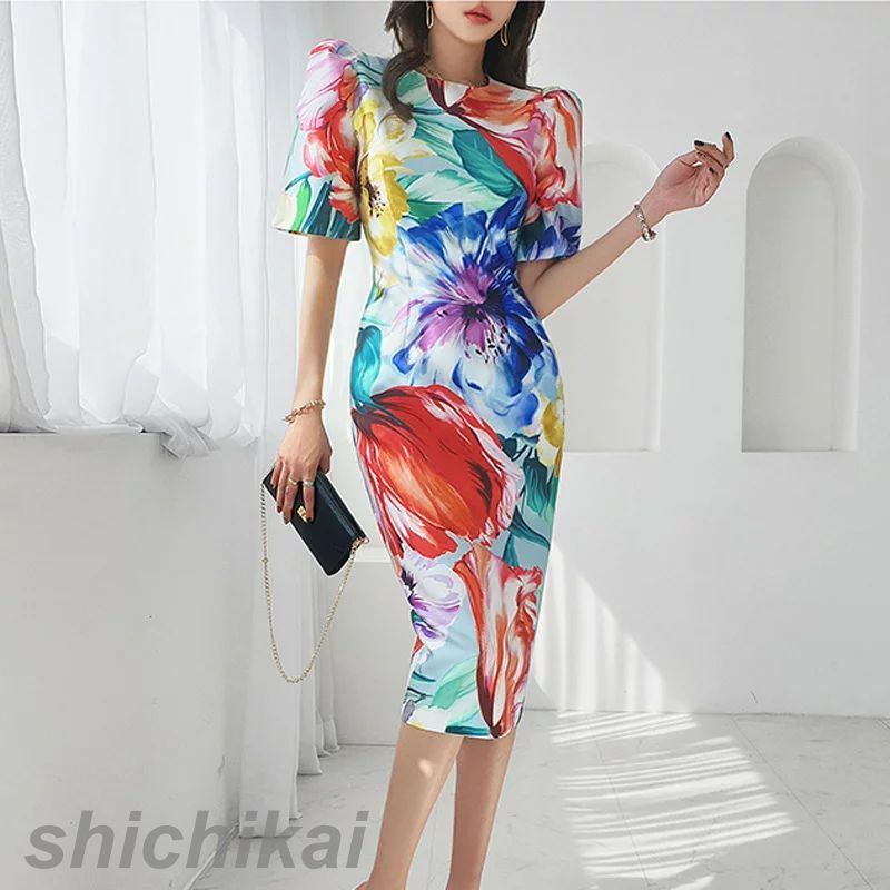 春 オフィスカジュアルワンピース お呼ばれ お出かけワンピース タイトワンピース きれめい S/M/L/LLサイズ 結婚式 半袖ワンピース ワンピース エレガント WILLS 花柄ワンピース マルチ