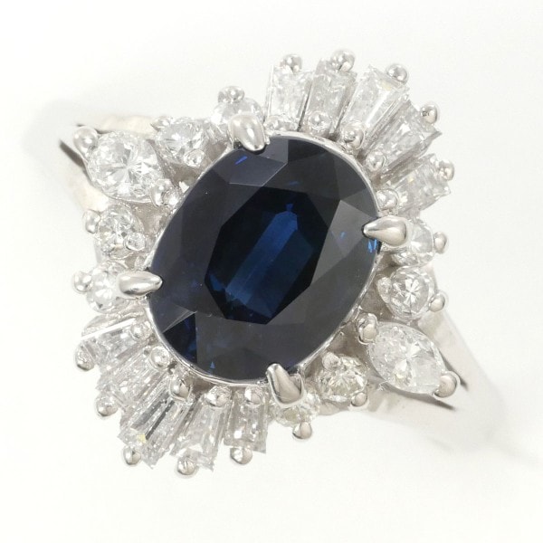 PT900 プラチナ リング 10.5号 サファイア 2.10 ダイヤ 0.66 カード鑑別書 中古