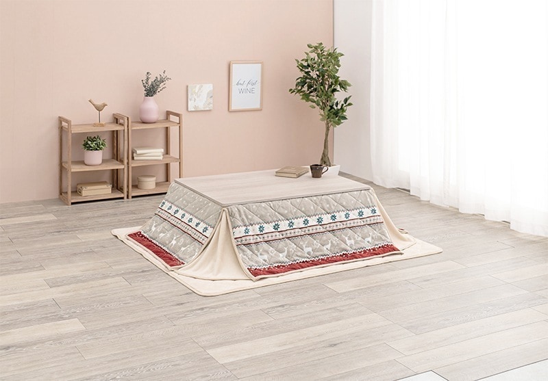 こたつテーブル 掛布団付き2点セット 折りたたみ おしゃれ 北欧モダン かわいい レトロ ノルディック柄 完成品 コタツ 幅105cm