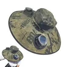 夏つば広サンハットバケツ釣り帽子折りたたみサンハット取り外し可能な太陽光発電ファン UV 耐性ハイキング釣りサンハット