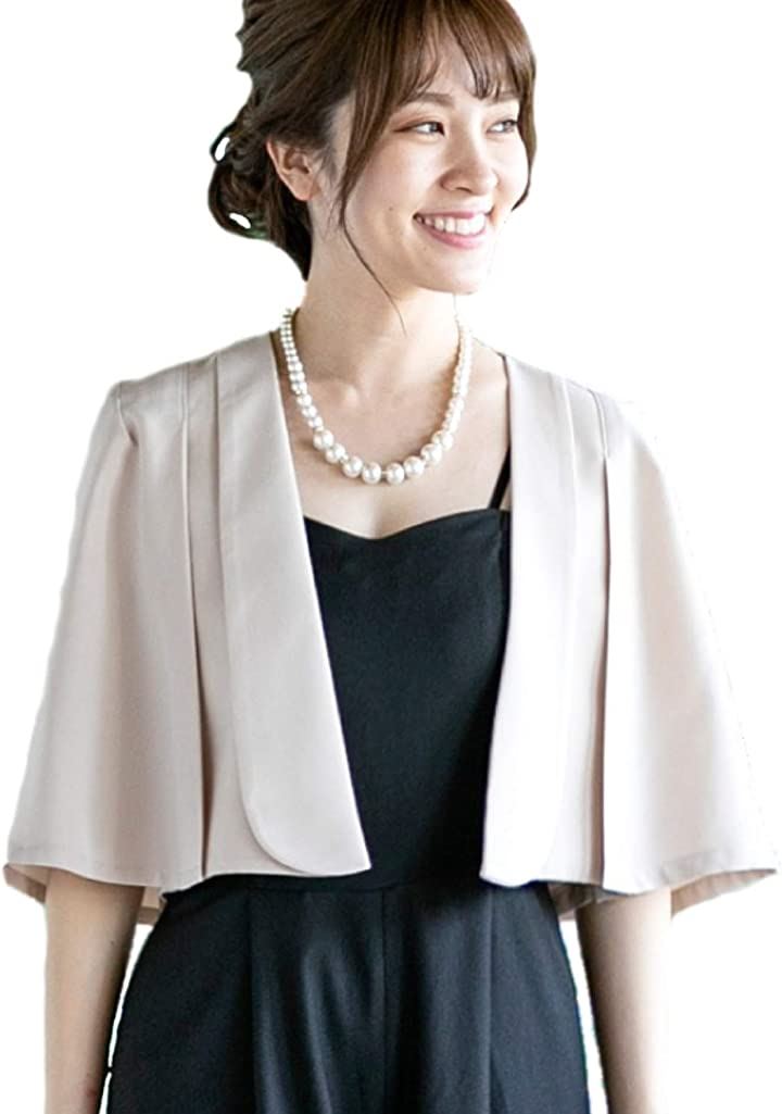 ボレロ ジャケット レディース ケープ 袖 フォーマル ジャレロ 羽織り 体型カバー( A ベージュ, M)