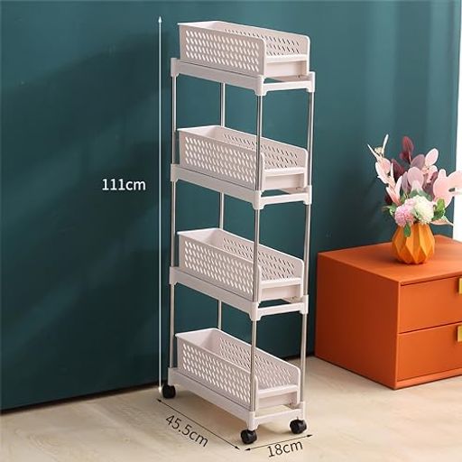 HEKIDA キッチンワゴン 隙間収納 スリム 18CM 収納ラック スライド式 多機能 小物 食品 調味料 キャスター付き 組立簡単 浴室 台所 冷蔵庫横 4段 ホワイト