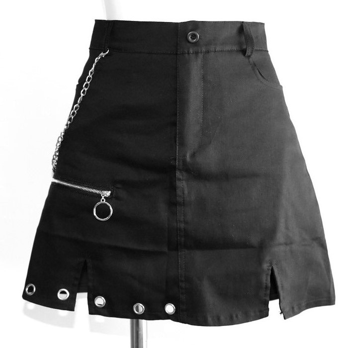 Eyelet&Silver Chain Mini Skirt (black) A,D,G レディース ボトムス