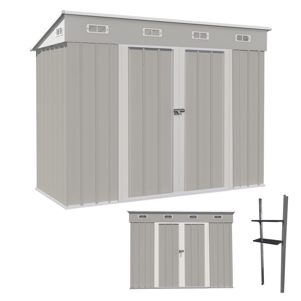 【可動棚付き】物置 屋外 スチール 倉庫 床材補強フレーム付き 戸外収納庫 幅270*奥行き126*高189 物置き おしゃれ 大型 収納庫 屋外物置 防さび ベランダ 防水 ドア スチール物置 屋外