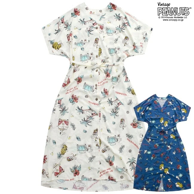スヌーピー ピーナッツ コラボ フォルクス ワーゲン アロハ ワンピース 半袖 プリント SNOOPY PEANUTS