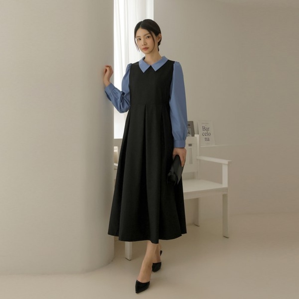 [Elysia] フェイクシャツカラープリーツワンピース 9,670円